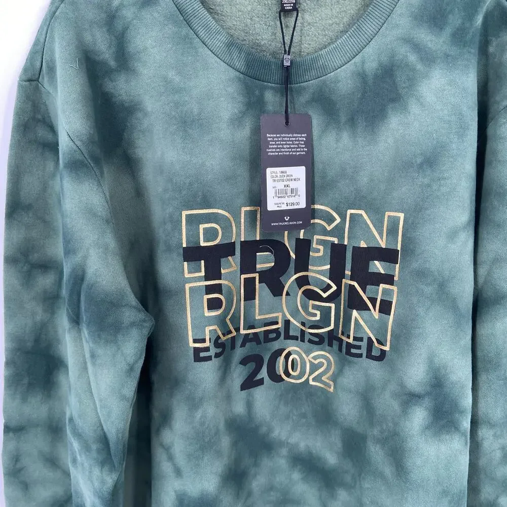 True Religion Logo Crewneck Sweatshirt Duck Green Camouflage Size‎ 2XL